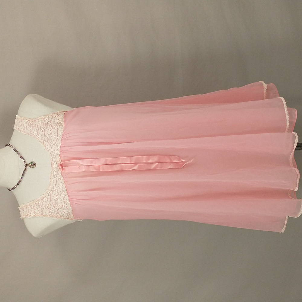 Vintage Pale Pink Lace Yoke Chiffon Slip